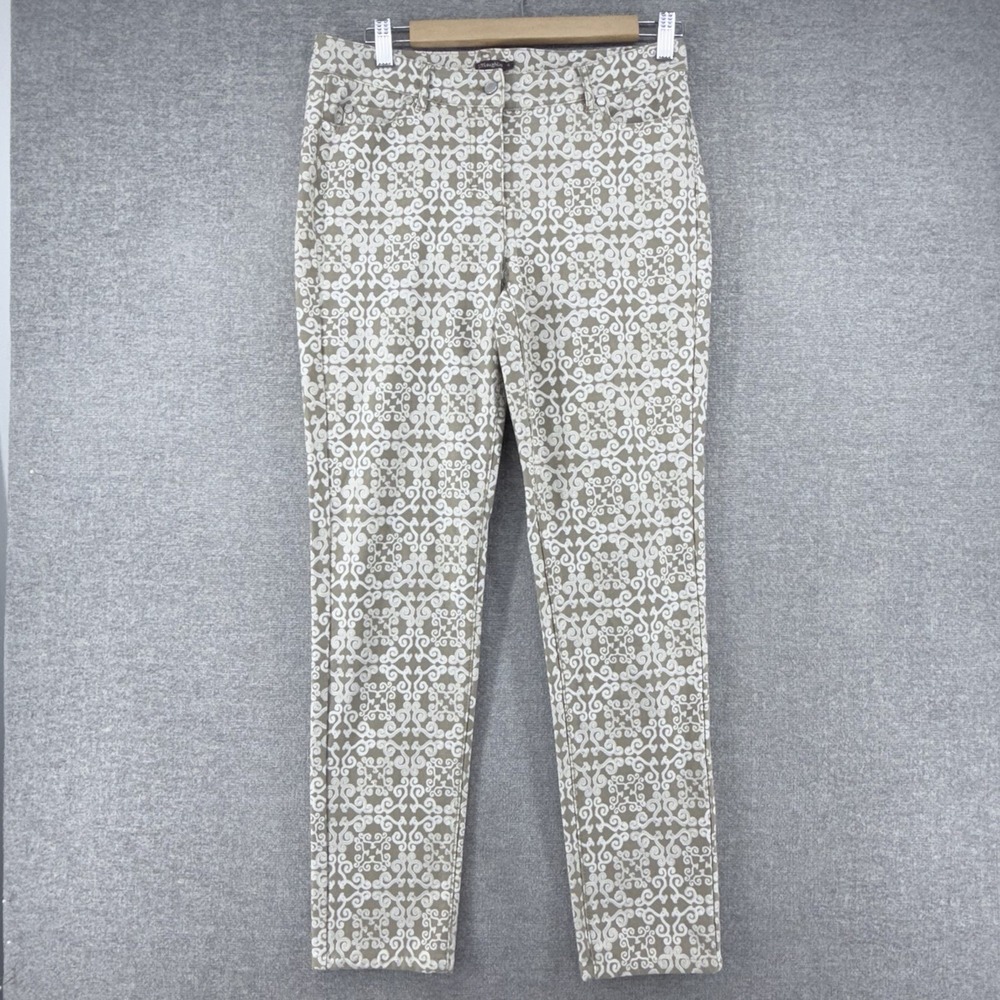 J McLaughlin Pants Women Size 6 Beige Geometric Straight Leg Casual Stretch